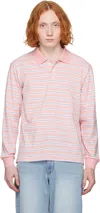 Dunst Pink & Blue Multi Stripe Collared Polo In Pink Stripe