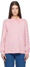 Dunst Pink Multi Stripe Collared Polo In Pink Stripe
