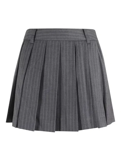 Dunst Pleated Mini Skirt With Pinstripe Weave In Gray