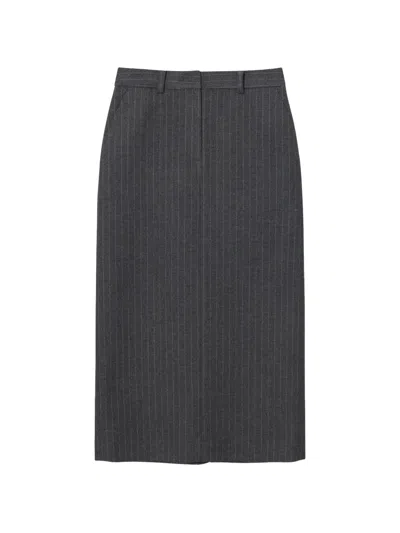 Dunst Pinstriped Back-slit Midi Skirt In Black