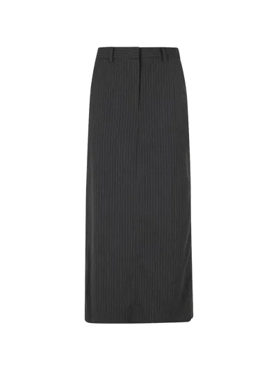 Dunst Pinstripe-pattern Slit-detail Midi Skirt In Gray