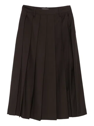 Dunst Pleated Midi Skirt In Brown