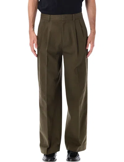 Dunst Cotton Double Pleated Wide-leg Trousers In Green