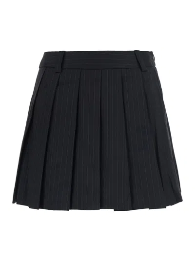 Dunst Pleats Mini Striped Skirt With Tech Fabric In Black