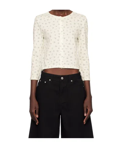 Dunst Pointelle Crewneck Cardigan In Neutral