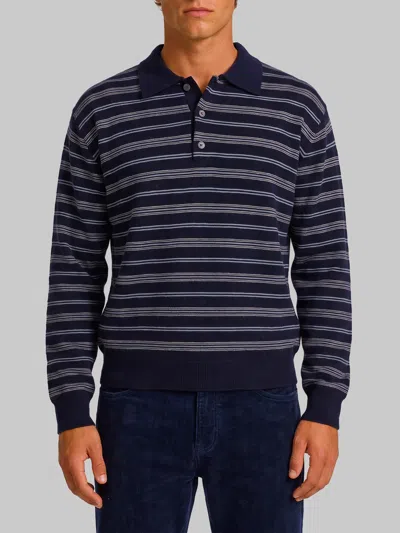 Dunst Unisex Collared Striped Sweater In Blue
