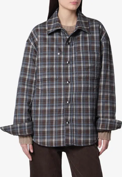 Dunst Quilted Plaid Check Oversized Jacket In Brown