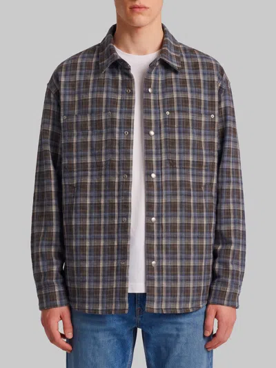 Dunst Quilted Plaid Flannel Overshirt In Brown
