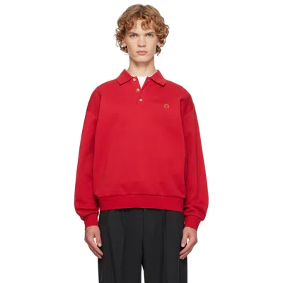 Dunst Red Leather Logo Collared Polo