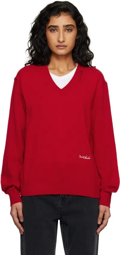 Dunst Red Soft V-neck Sweater