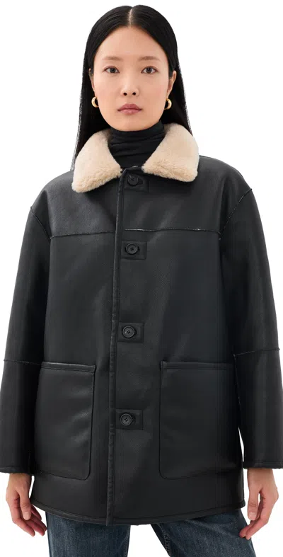 Dunst Reversible Faux Fur & Leather Jacket Black