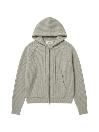 Dunst Ribbed-knit Raglan-sleeve Hoodie In Grey
