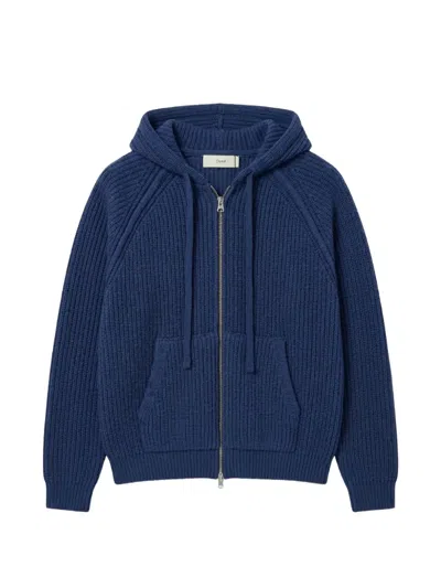 Dunst Ribbed-knit Zip-up Hoodie In Blue