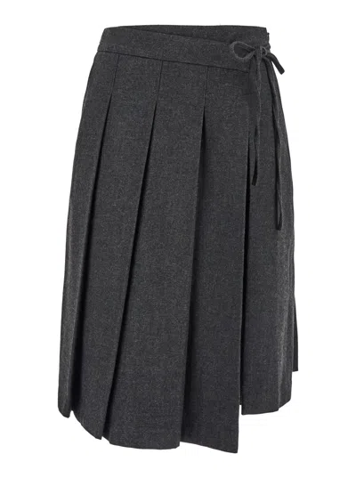 Dunst Ribboned Pleats Wrap Skirt In Grey