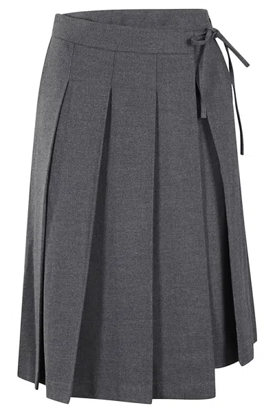 Dunst Ribboned Pleats Wrap Skirt In Melange Grey