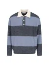 Dunst Long Sleeve Striped Crewneck With Contrast Collar In Blue