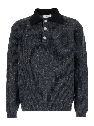 Dunst 'rugby' Grey Sweater With Polo Shirt Style Collar In Wool Blend Man