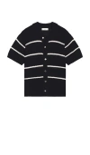 Dunst Shaker Stitch Open Collared Cardigan In 海蓝&奶油色