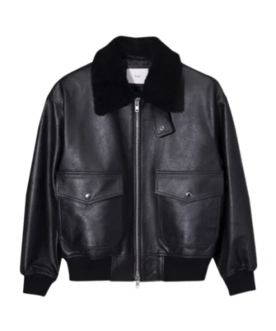Dunst Shearling Collar Leather Jacket In Black