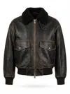 Dunst Shearling Collared Leather Jacket Brushed Brown In Black