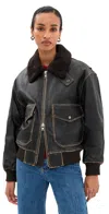 Dunst Shearling Collared Leather Jacket Brushed Brown In Gray