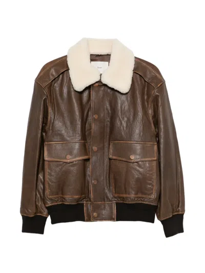 Dunst Shearling-collar Leather Jacket In Brown