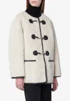 Dunst Collarless Buckled Shearling Jacket Cream In White