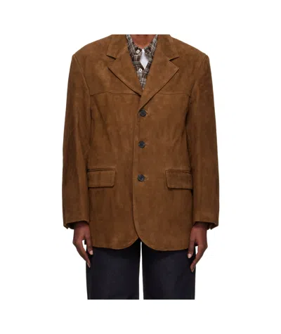 Dunst Single-breasted Suede Jacket In Brown