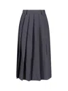 Dunst Grey Pleated Midi Skirt With Belt Loops And Side Concealed Closure In Wool Woman In Black