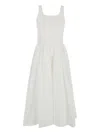 Dunst White Dress With Side Zipper Closure And Flared Skirt With Pleated Details In Cotton Blend Woman