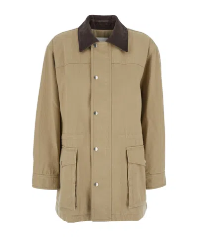DUNST DUNST JACKET WITH CORDUROY COLLAR AND SNAPS