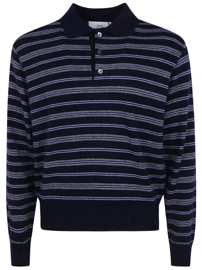Dunst Striped Collared Sweater "unisex Collared Striped Sweater" In Blue