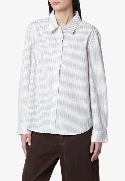 Dunst Striped Cotton Long-sleeved Shirt In Gray