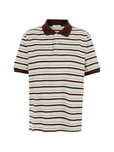 Dunst Striped Cotton Polo Shirt In Blue