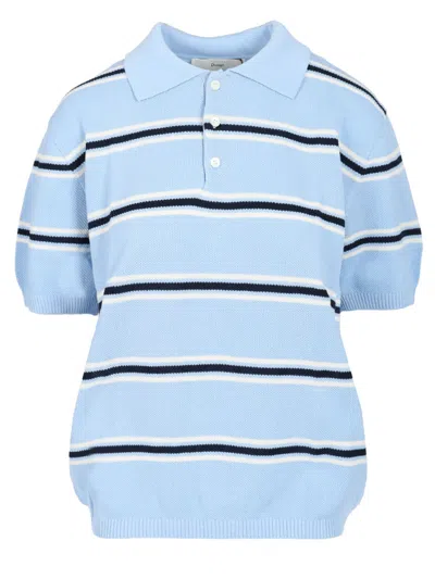Dunst Striped Cotton Polo Shirt In Light Blue