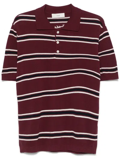 Dunst Striped Knit Polo Shirt In Red