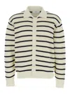 Dunst White Knitted Cardigan With Wide Collar And All-over Stiped Motif In Cotton  Man In Neutrals
