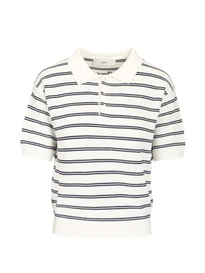 Dunst Striped Knitted Polo Top In White