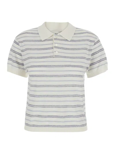 Dunst Striped Linen Blend Polo Shirt In Animal Print