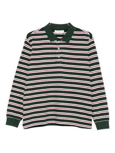 Dunst Striped Long-sleeve Polo Shirt In Green