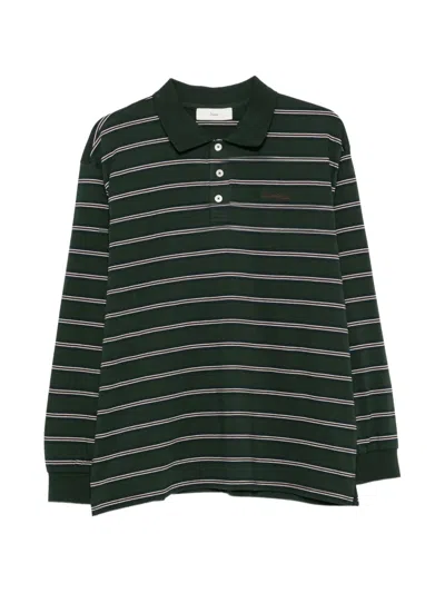 Dunst Striped Long-sleeve Polo Shirt In Green