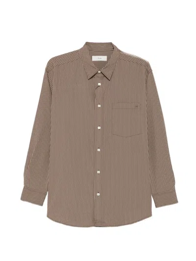 Dunst Striped Long-sleeve Shirt In Brown