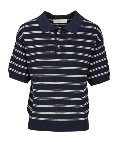 Dunst Striped Polo Knitted Top In Blue
