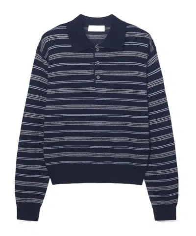 Dunst Striped Polo-collar Knit Top In Blue