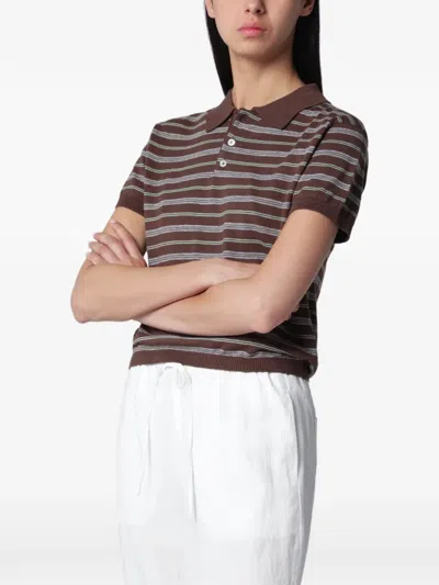 Dunst 스트라이프 폴로 칼라 스웨터 In Brown