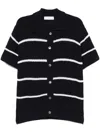 Dunst Unisex Stripe Knit Collared Polo In Blue