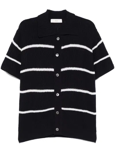Dunst Unisex Stripe Knit Collared Polo In Blue
