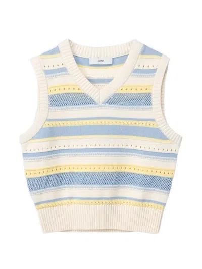 Dunst Striped V-neck Knitted Vest In White