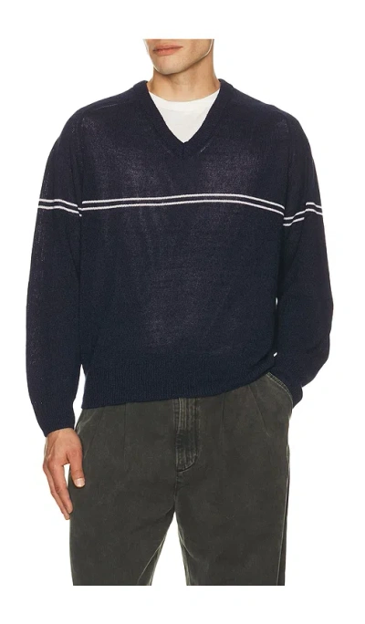 Dunst Striped V Neck Striped Sweater In Blue