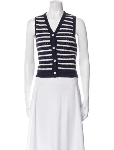 Pre-owned Dunst Striped V-neck Crop Top In White